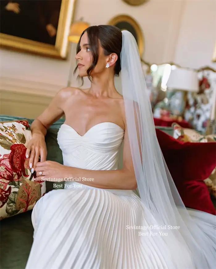 Sevintage ivoire Simple sirène robes de mariée chérie Satin longues