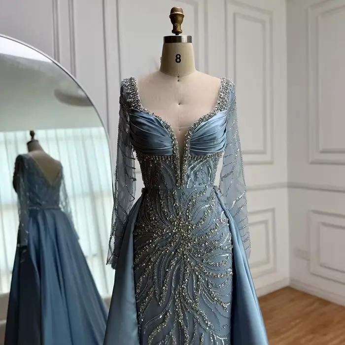 Robe de soirée de luxe en perles bleues