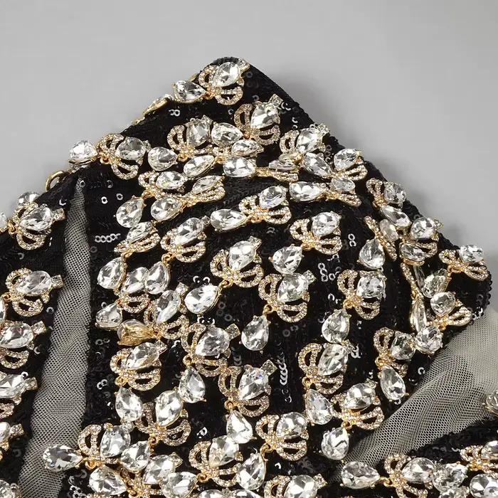 Robe de soirée noire sans bretelles à paillettes – Corset perlé