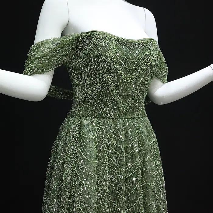 Sharon Said luxe arabe perlé robe de soirée nue pour mariage de Dubaï épaules nues grande taille robes