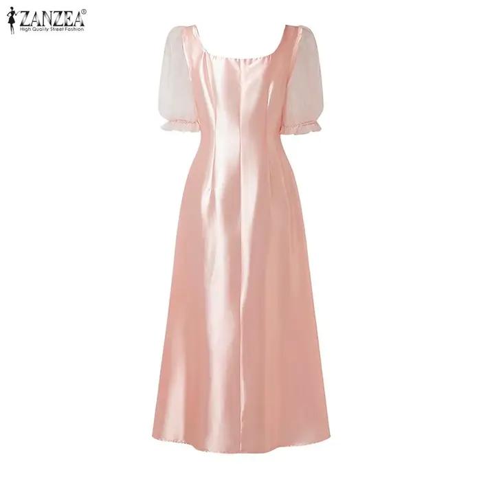 ZANZEA Robe d'été élégante pour femme à col carré et manches courtes bouffantes 2026