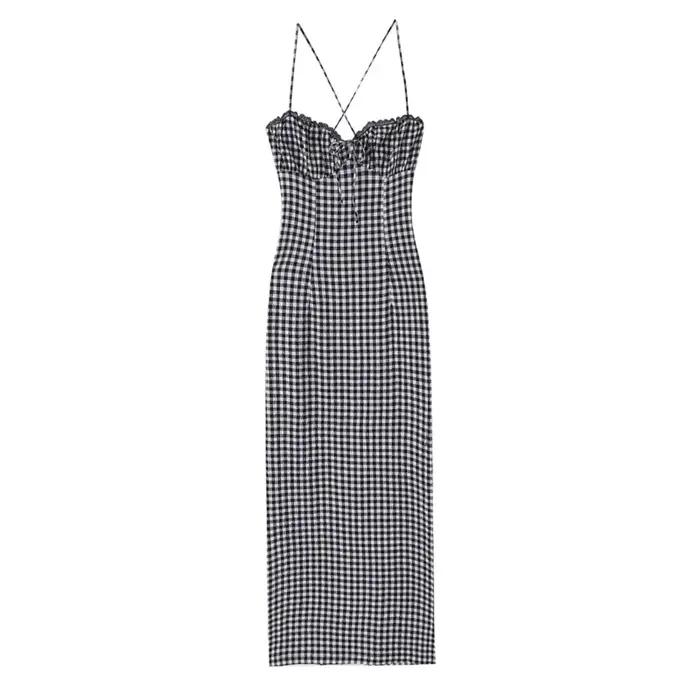 Nouvelle Robe Midi Élégante à Carreaux pour Femme Été 2026