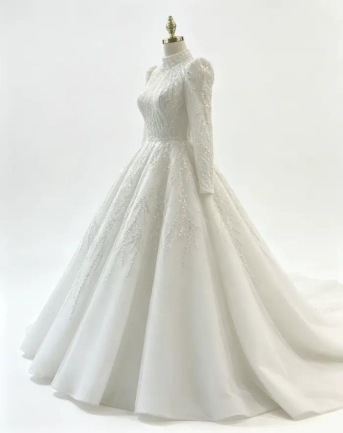 Robe de mariée musulmane personnalisée avec perles