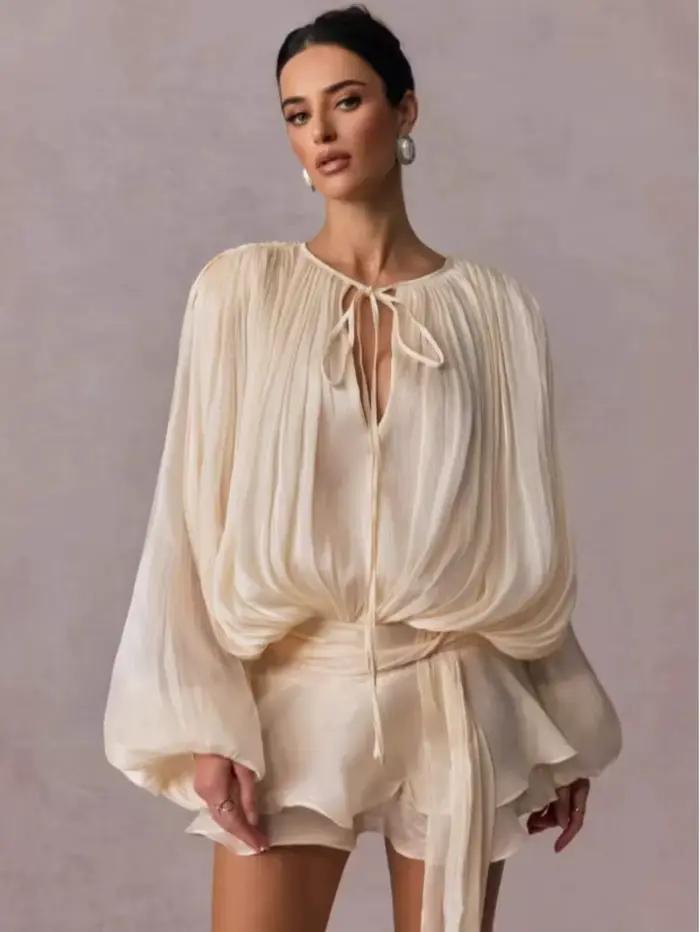 P7WI-Mini robe chemisier uni pour femme