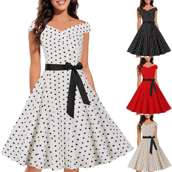 Mode robes à pois pour les femmes 2025 Vintage doux arc Swing Rockabilly fête une ligne
