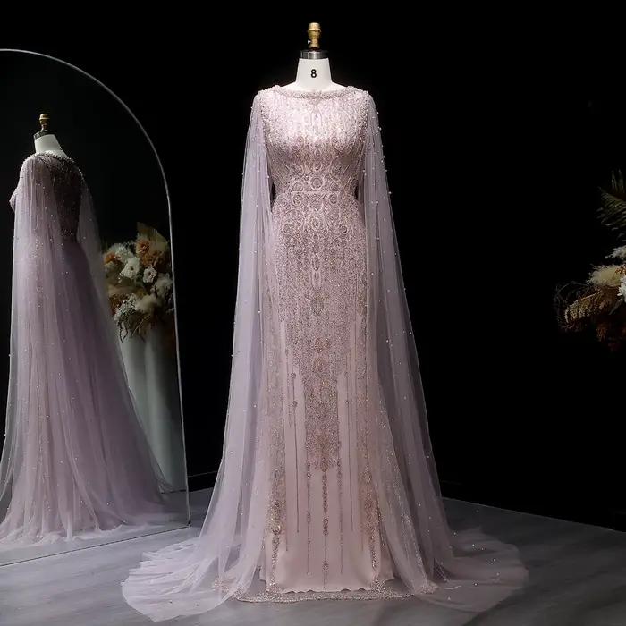 Sharon Said luxe dubaï blanc nu sirène robe de soirée avec manches Cape pour les femmes de mariage robes