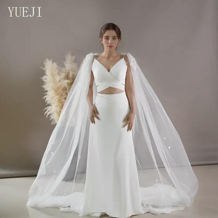 Cape traînante de style dentelle de mariage cathédrale YUEJI avec dos en forme de V