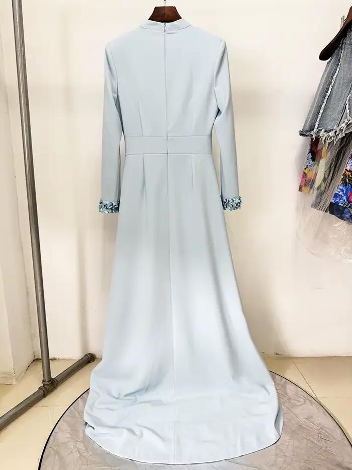 HIGH STREET nouvelle mode 2025 concepteur fête robe femmes col debout perles diamants paillettes évider longue