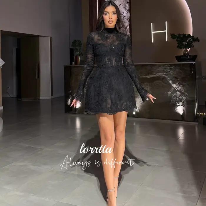 Lorrtta robe De soirée personnalisée Robes longues avec manches jupe courte dentelle