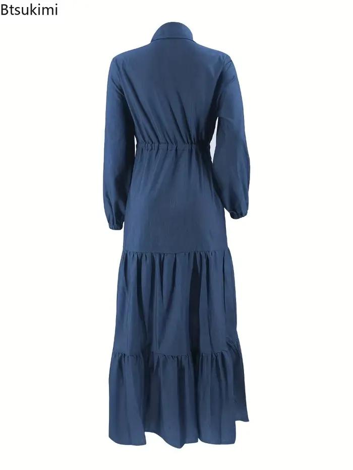 Robes Maxi musulmanes arabe Islam vêtements simple boutonnage revers à lacets femmes Robe longue élégante dubaï turquie