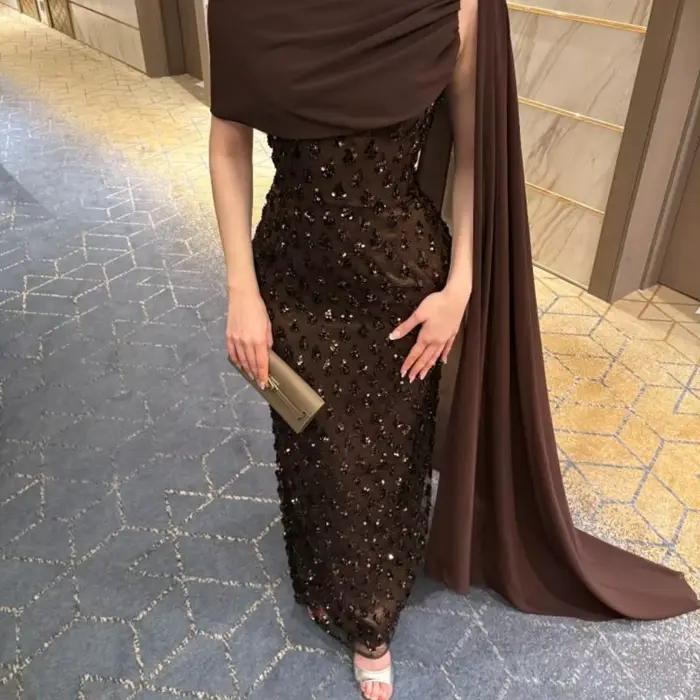 Robe de bal asymétrique marron chocolat personnalisée Bella