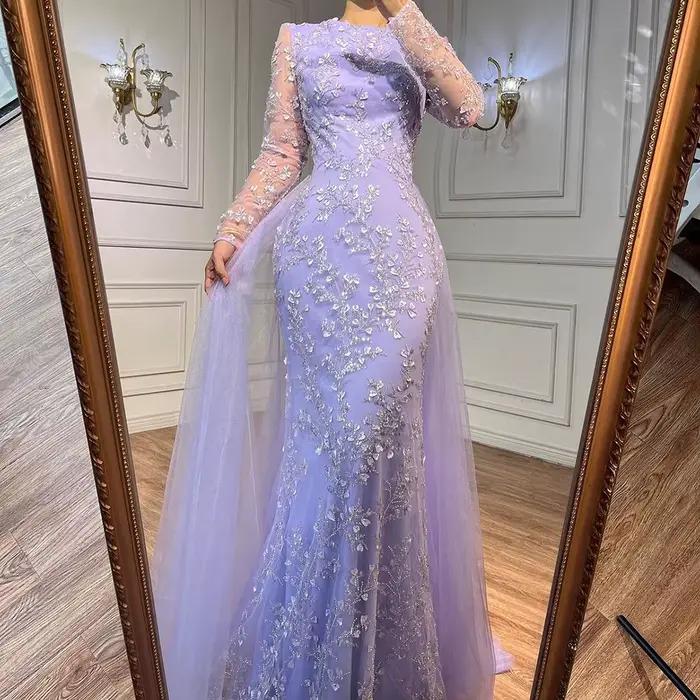 Robe de soirée sirène de luxe en perles bleues
