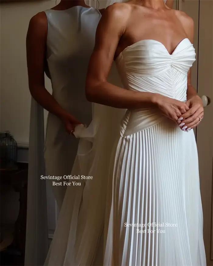 Sevintage ivoire Simple sirène robes de mariée chérie Satin longues