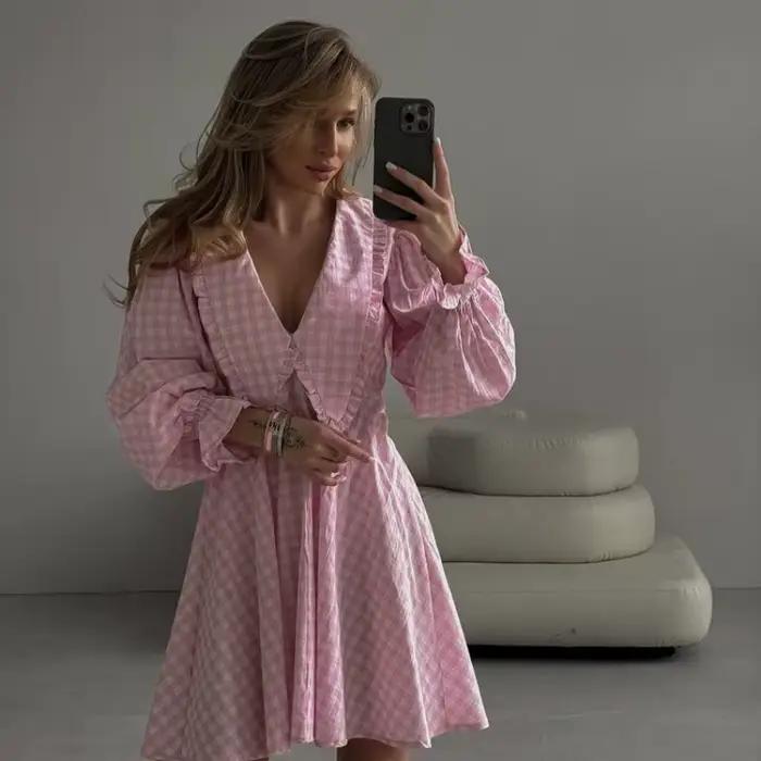 Robe trapèze à carreaux pour femmes