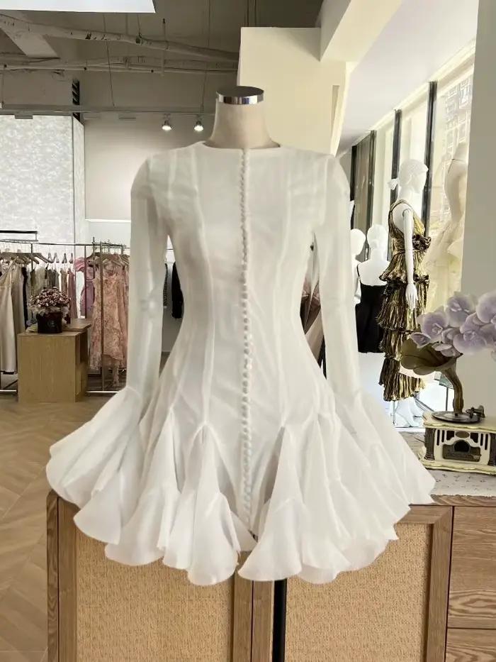 2025 nouveauté fée bulle volants concepteur robe d'anniversaire couleur unie courte décontracté soirée mode vêtements pour femmes