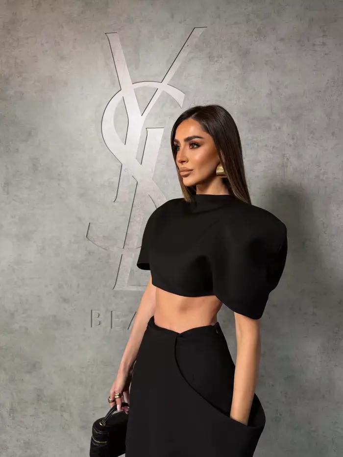 Ensemble 2 Pièces Noir Couture 2026 : Robe et Crop Top pour Femme