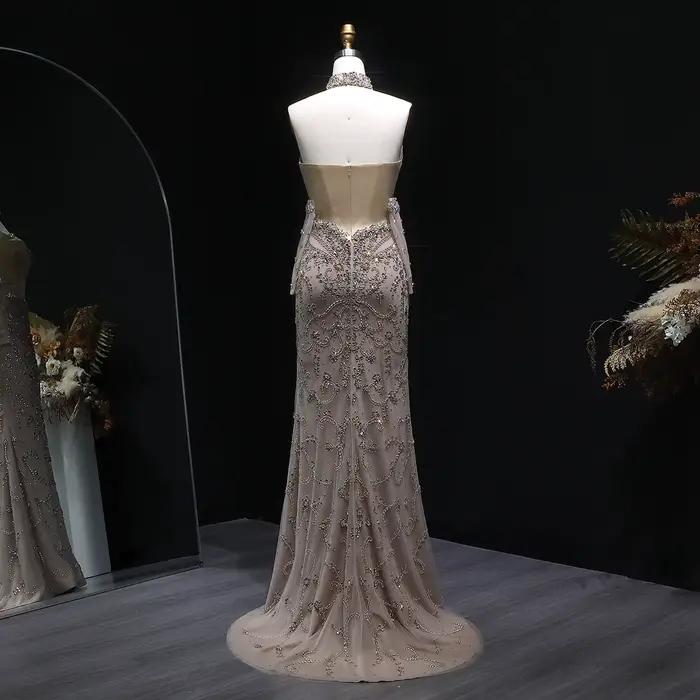 Sharon Said luxe dubaï Champagne sirène robe de soirée avec tour de cou et gants pour les femmes