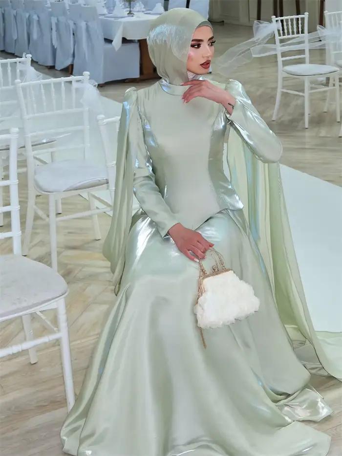 Robe de soirée modeste Contessa sur mesure vert sauge
