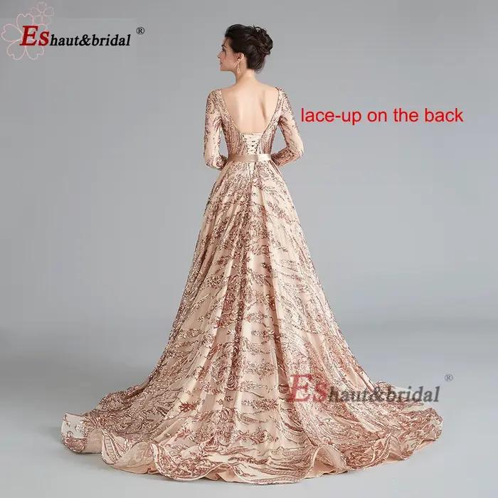 Robe de soirée de luxe A-Line Dubaï pour femme musulmane 2026