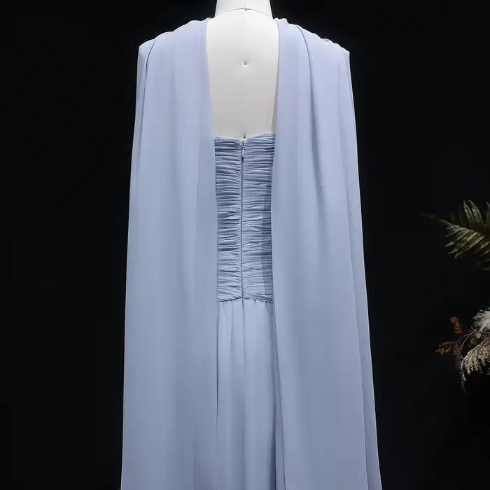 Robe de soirée élégante Sharon Said gris-bleu à une épaule