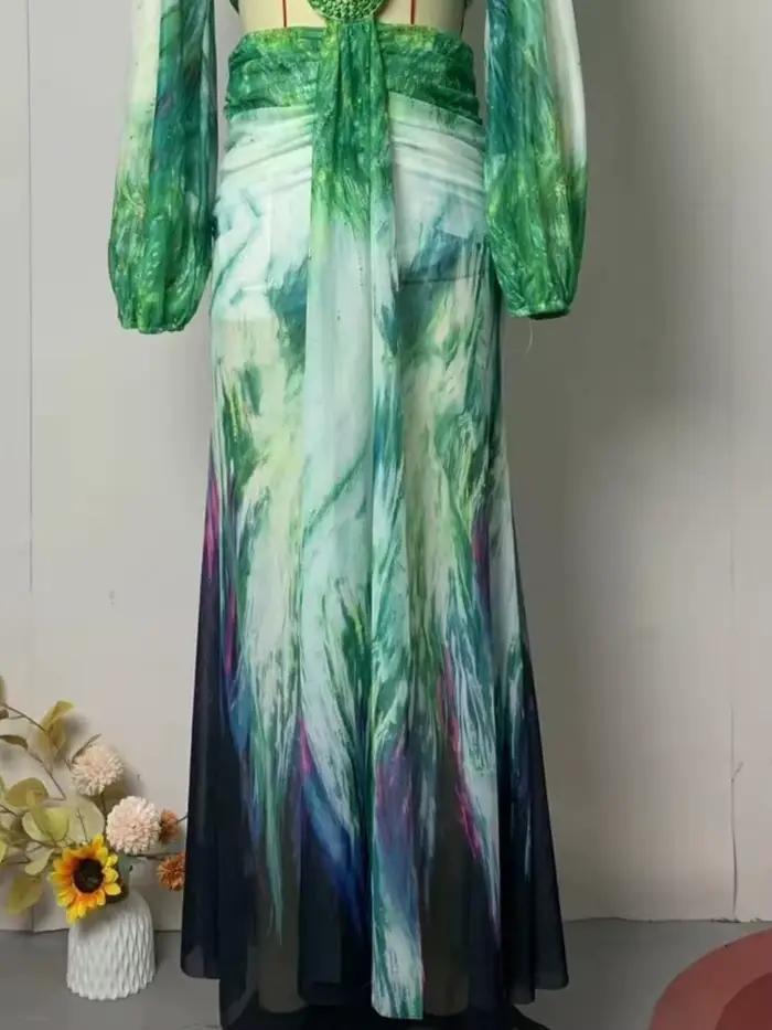 Robe femme 2025 mode été nouveaux robes Para Mujer femmes vacances Style élégant à manches longues fendu imprimé