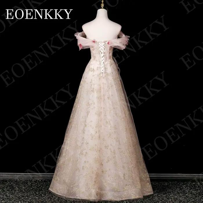 EOENKKY robe de soirée à paillettes Vintage épaules dénudées avec des Appliques florales en Tulle ligne