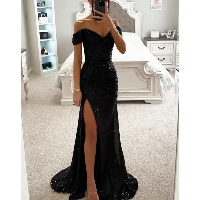 Robe longue noire élégante à une épaule