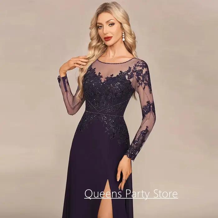 Robe de mère de la mariée personnalisée en polyester avec appliques de perles et paillettes, élégante pour soirées de mariage et événements spéciaux