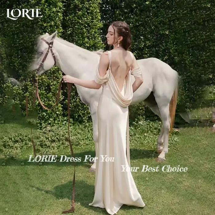 LORIE brillant Satin robe de mariée sans bretelles dos nu sirène robes