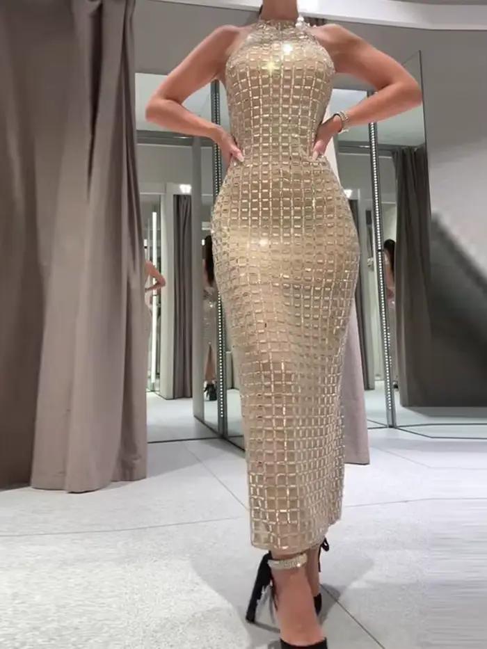 Robe de soirée longue sans manches pour femmes