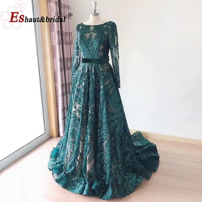 Robe de soirée de luxe A-Line Dubaï pour femme musulmane 2026