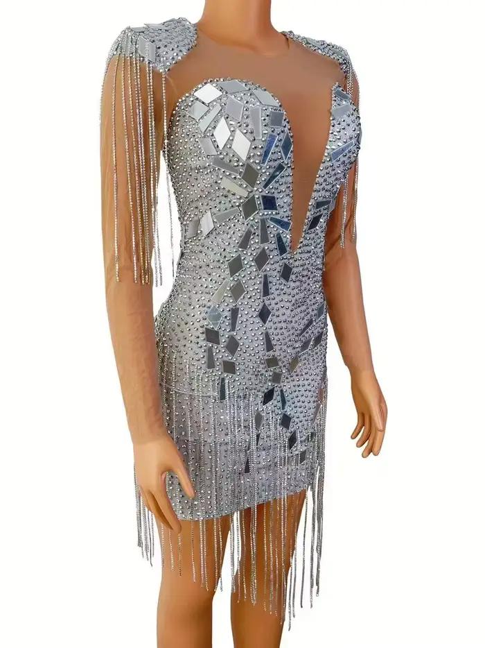Robe de soirée à pampilles à paillettes