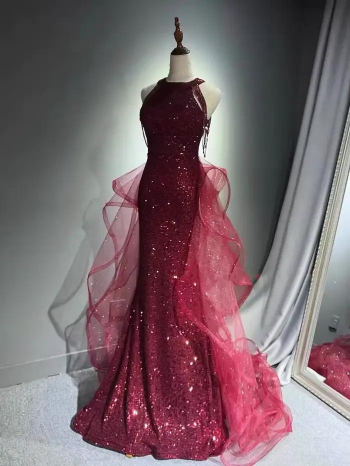Robes de soirée élégantes bleu marine étincelles robe