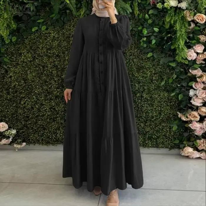 ZANZEA mode musulmane Abaya Robe Femme élégante à manches longues plissée