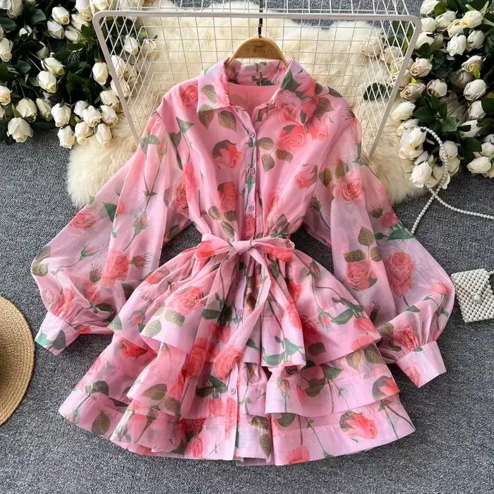 Robe trapèze à lacets à col polo pour femmes