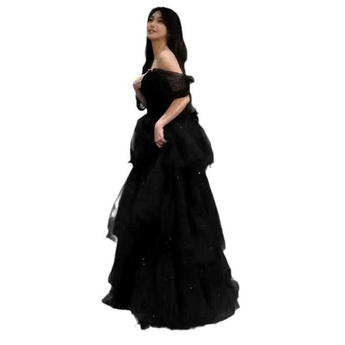 Robe de soirée noire sexy col bateau pour bal anniversaire cérémonie de remise de diplôme femmes occasions spéciales élégante soirée mariage