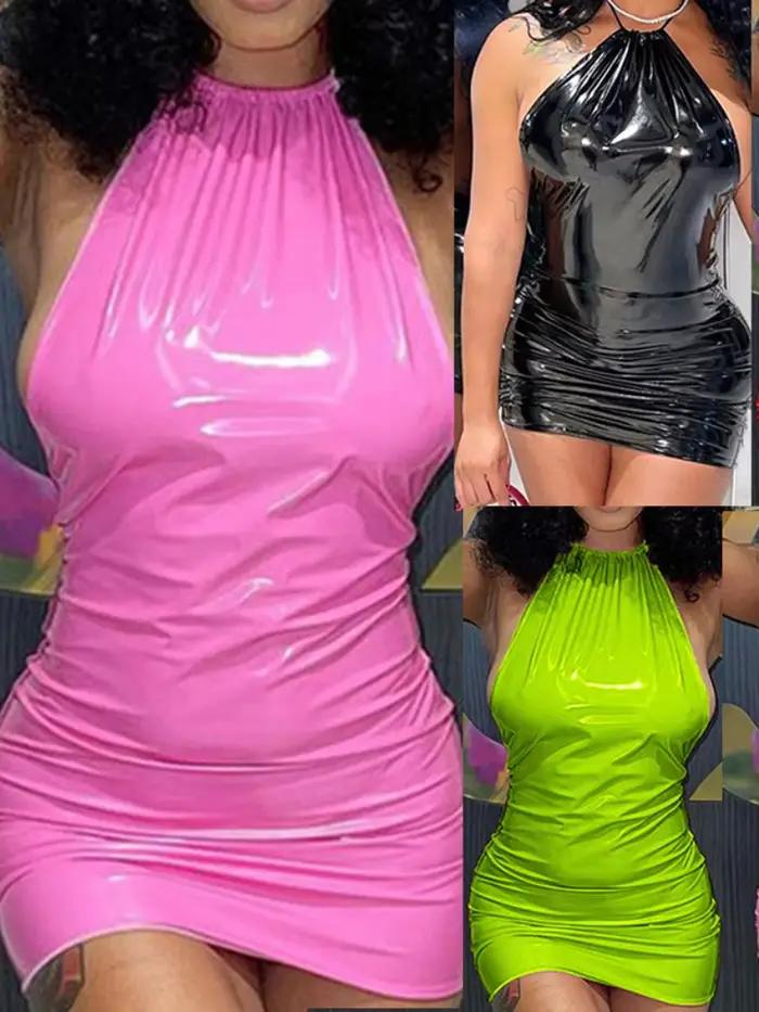 Robe moulante en Imitation cuir PU pour femmes