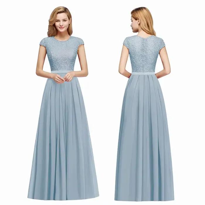 Robe de Soirée en Mousseline de Soie et Dentelle pour Femme