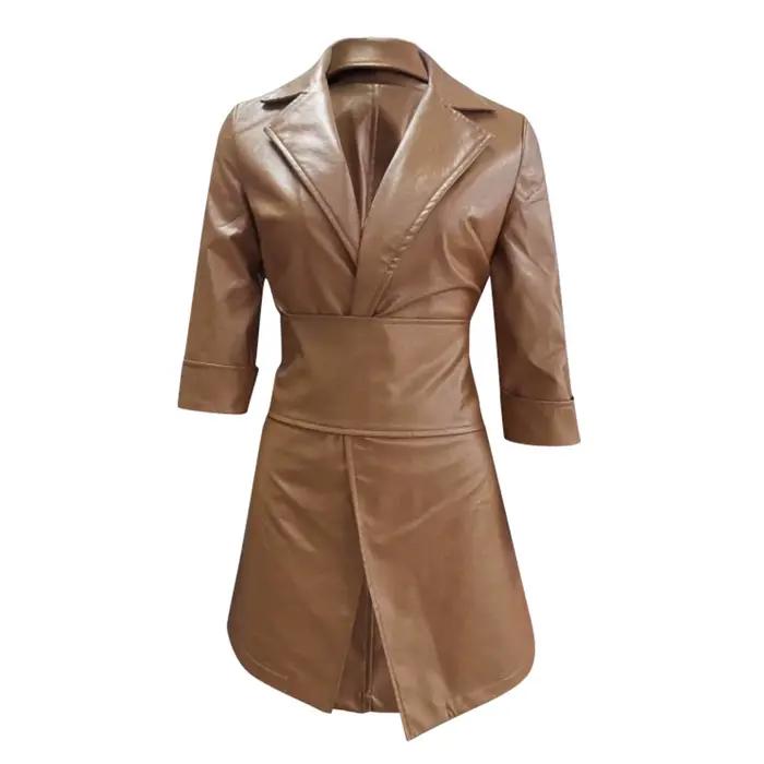 Robe en cuir à manches longues pour femmes