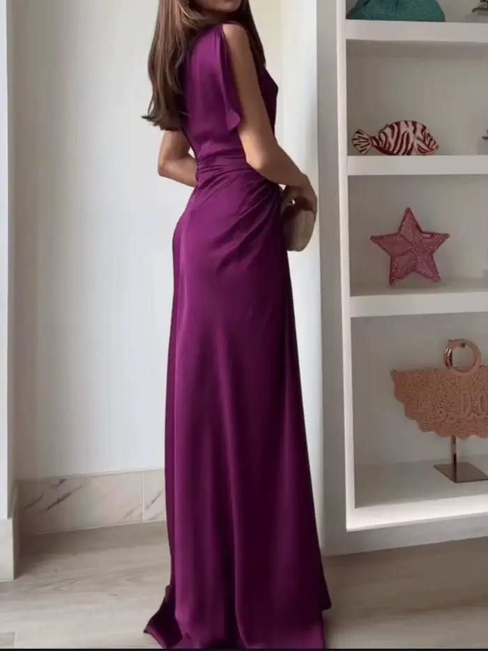 Robe ELSVIOS élégante et décontractée pour femmes, col rond, coupe cintrée, polyester uni, longue, occasions spéciales printemps été