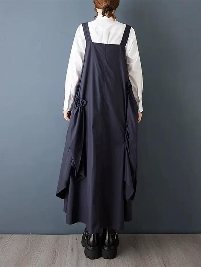 Robe plissée sans manches noire Vintage à bretelles pour femmes