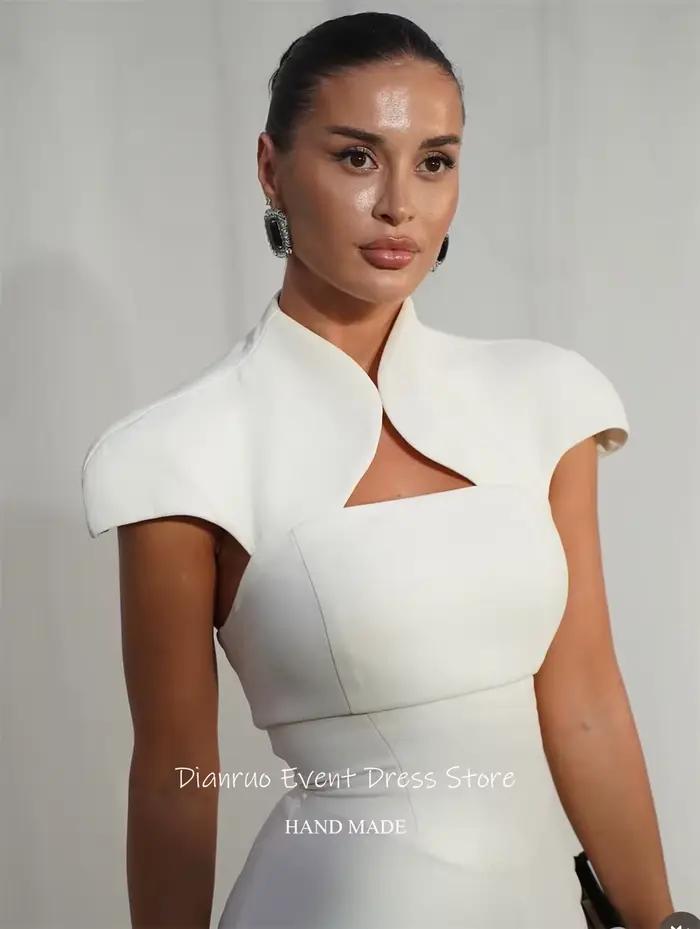 Dianruo sirène blanc robes De Soirée col haut longueur De plancher Robe