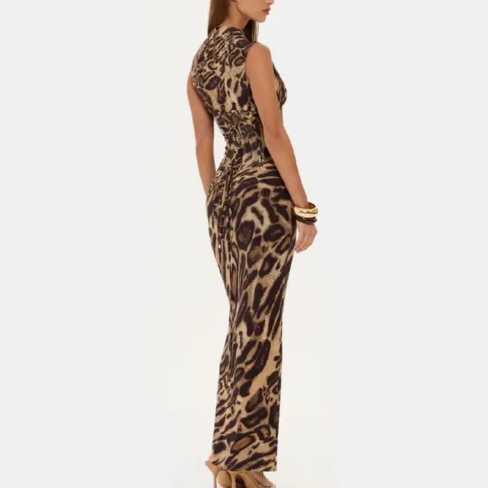 Robe longue imprimé léopard pour femme