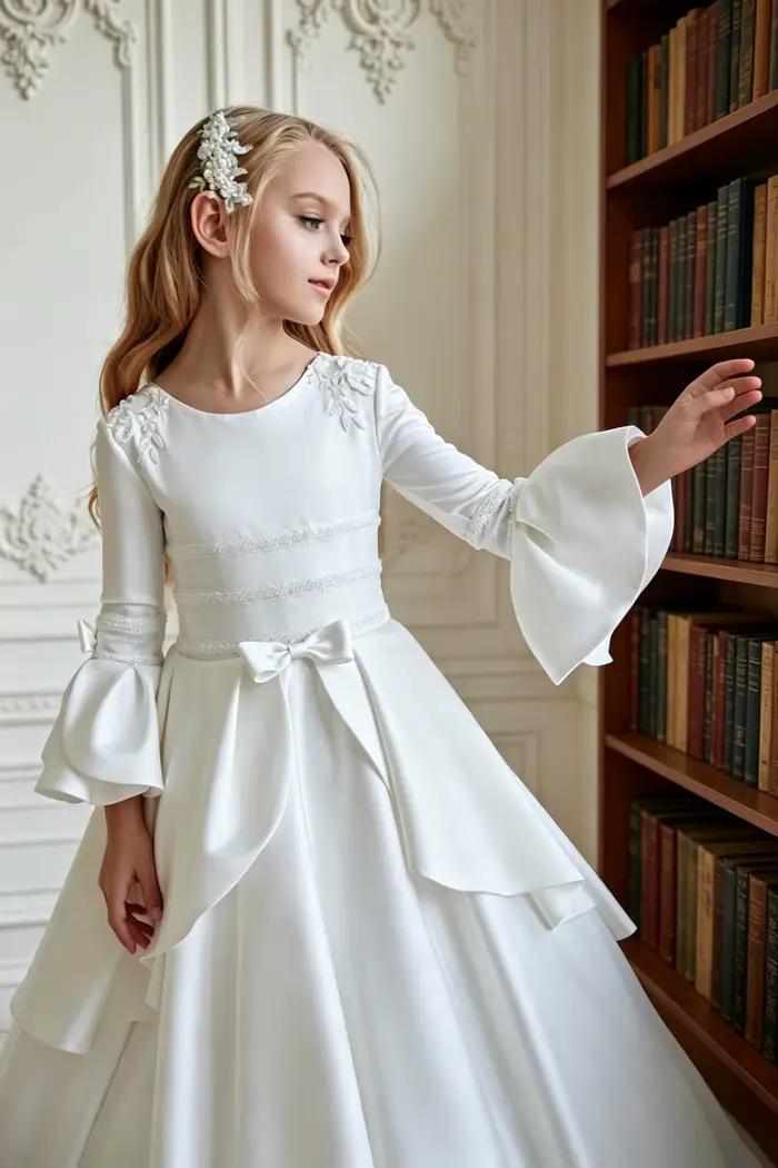 Robes de demoiselle d'honneur blanches avec appliques perlées et nœud