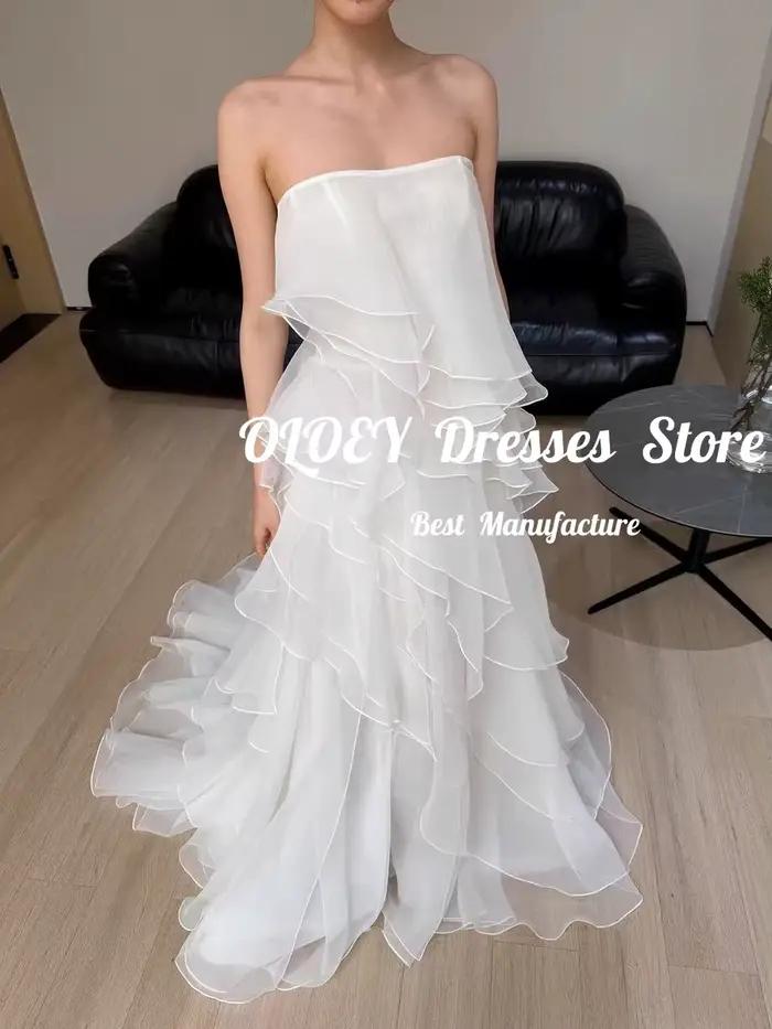 OLOEY Nouvelle Arrivée Robe de Mariée en Organza à Volants Coupe A-Line pour Mariage à la Plage