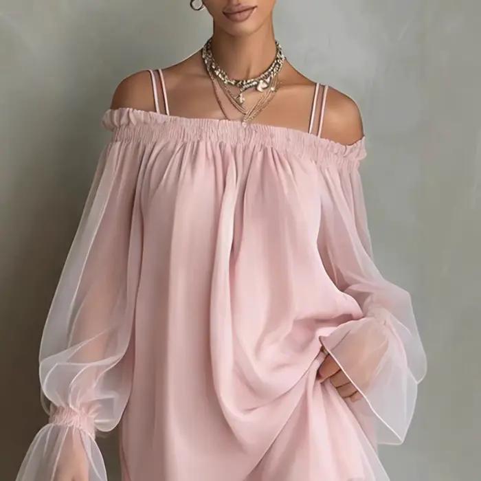 Robe Féerique Polyester Double Bretelle Epaules Dénudées Élégante Pour Femme Occasions Spéciales