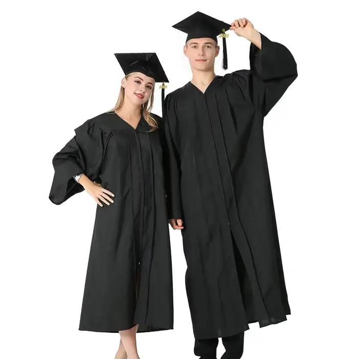 Robe de remise des diplômes batik pour femmes en polyester avec chapeau à col en V pour cérémonies de fin d'études et débuts de carrière
