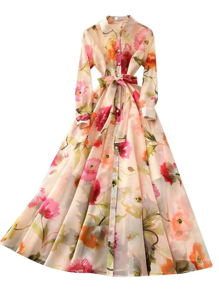 Robe longue élégante à imprimé vacances à la française pour femme