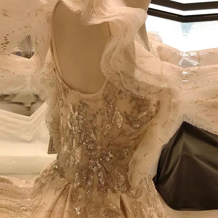 Robe de Mariée Personnalisée avec Manches à Volants