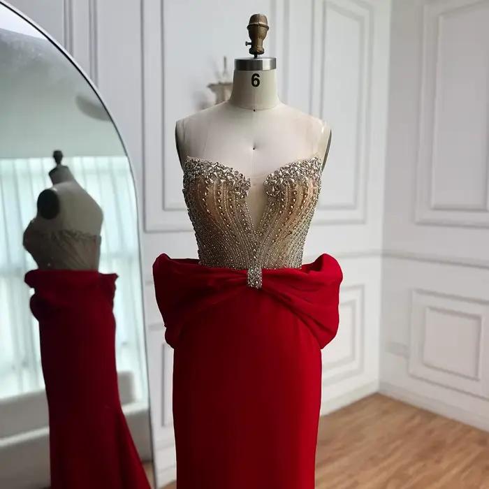 Robe de soirée sirène rouge de luxe
